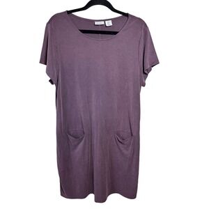 Sigrid Olsen XL Tunic Dress Purple Short Sleeve‎ Pockets Casual Everyday